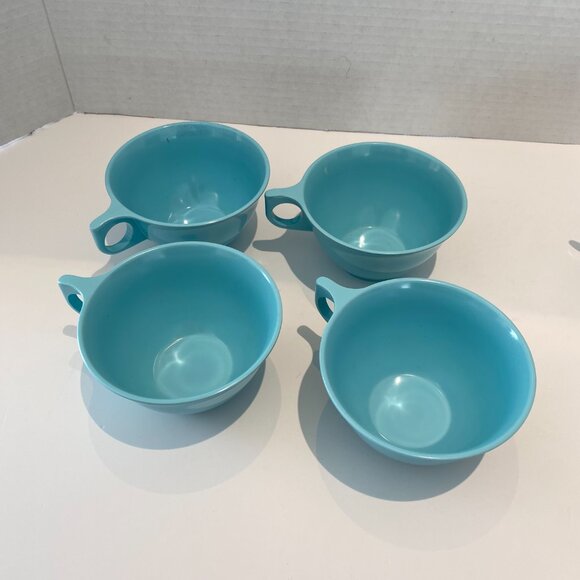 Vintage MELMAC creamer sugar and 4 cups Reto Made in Canada Turquoise - Picture 3 of 8